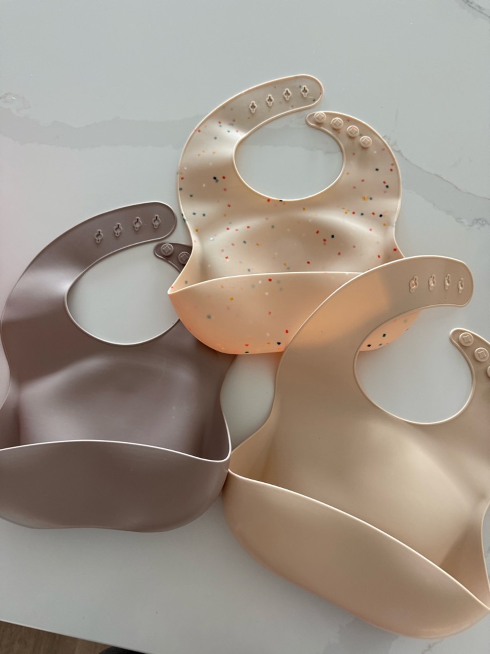 Neutral Silicone Baby Bib Trio with Crumb Catcher - Beige, Cream, and Taupe